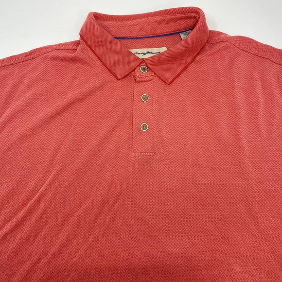 Tommy Bahama Men's 2XL Rose Pink Herringbone Pattern‎ Short Sleeve Polo Shirt - Picture 1 of 5